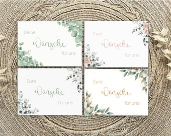 Hochzeit Wunschkarten für Gäste, Wünsche für das Brautpaar, Wünschekarten verschiedene Farben
