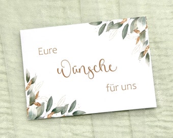 Hochzeit / Wunschkarten / Wünsche für das Brautpaar / grün gold / Greenery