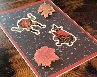 Vintage Pumpkin and Witch Halloween Card - Handmade Crafty
