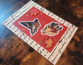 Vintage Halloween Witch Card - Handmade Crafty