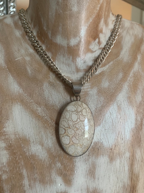 Fossilized Coral Pendant,925 Silver Pendant, Fossi