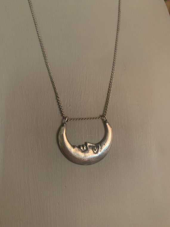 Vintage Sterling Silver Moon Necklace,Moon Pendan,