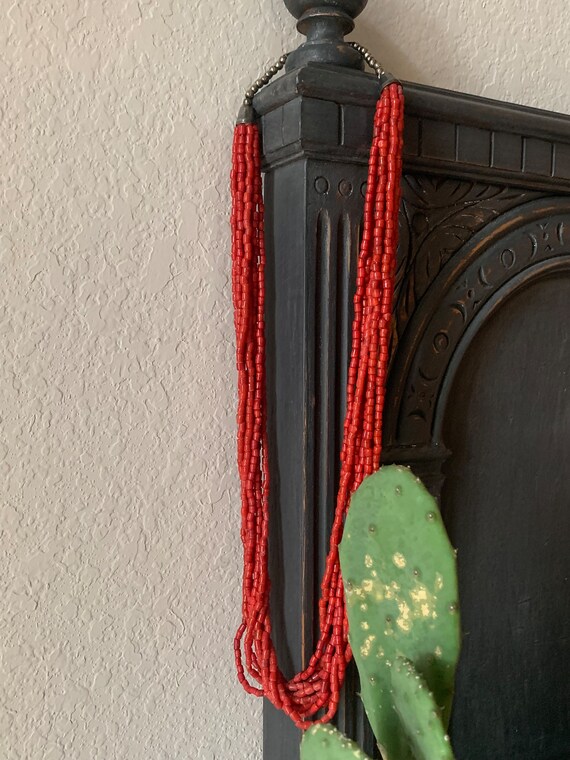 Vintage Native American Red Coral Necklace, stran… - image 4