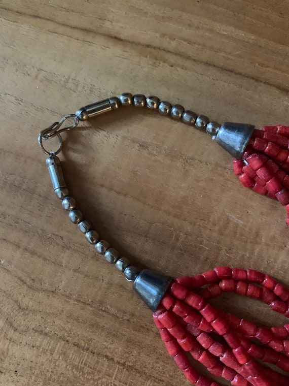 Vintage Native American Red Coral Necklace, stran… - image 6