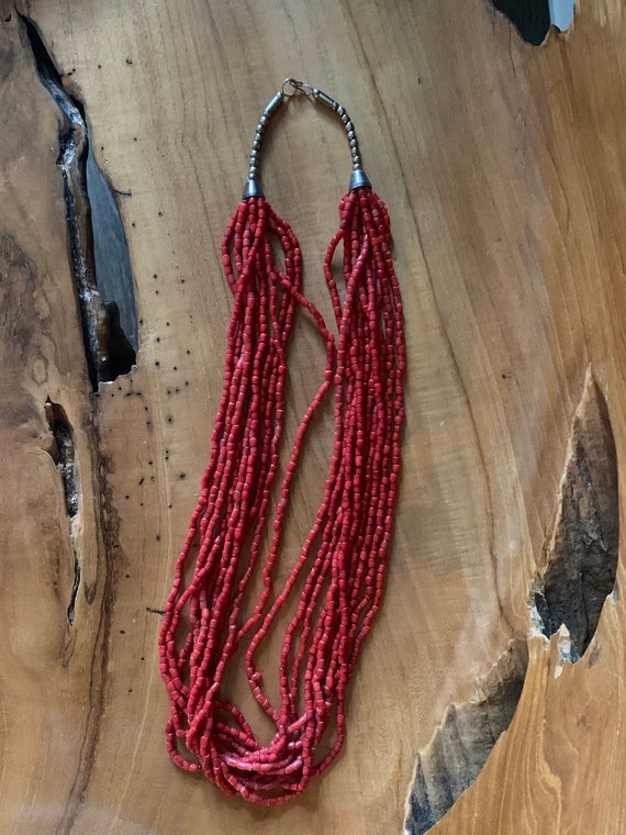 Vintage Native American Red Coral Necklace, stran… - image 5