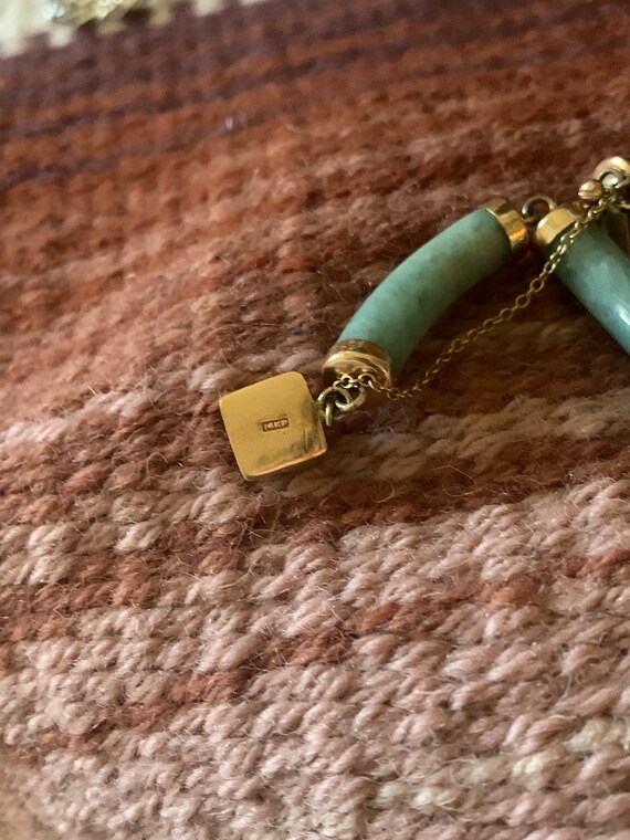 Vintage 14K Gold Green Jade Link Bracelet,14K Gol… - image 4