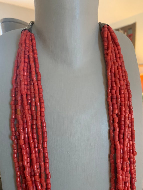 Vintage Native American Red Coral Necklace, stran… - image 2