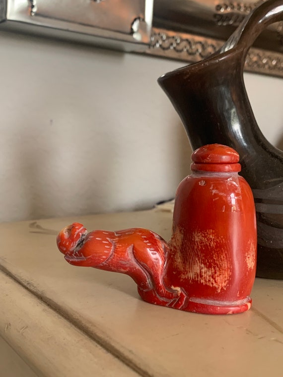 Vintage Chinese Hand Carved Coral Perfume Snuff Bo