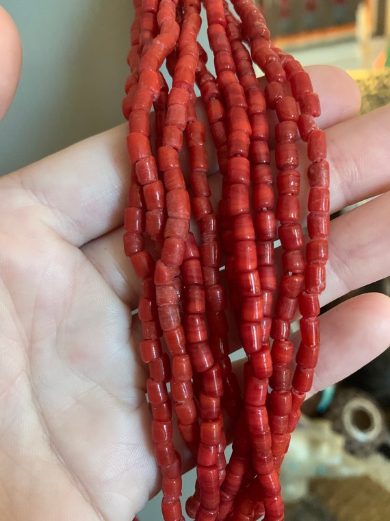Vintage Native American Red Coral Necklace, stran… - image 3