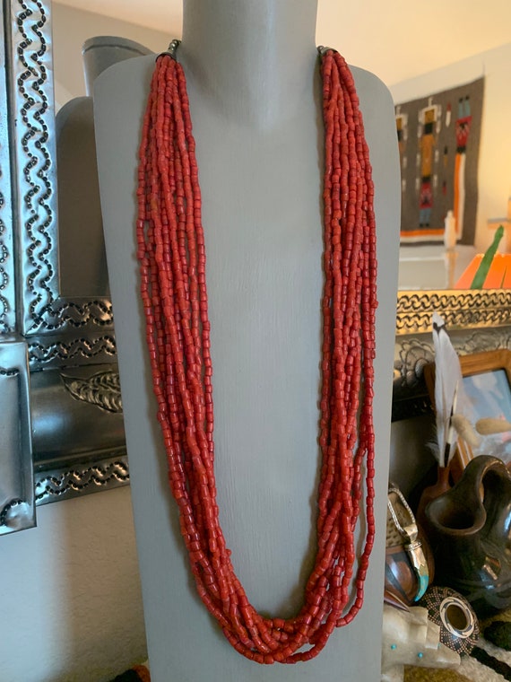 Vintage Native American Red Coral Necklace, stran… - image 1