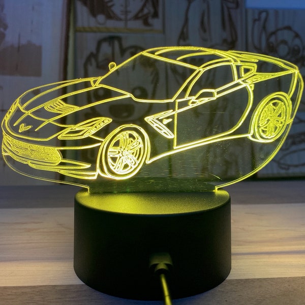 C7 Corvette Acrylic LED Night Light, Desk Lamp