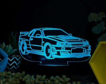 Skyline R34 Acrylic LED Night Light, Desk Lamp, Christmas Car Gift