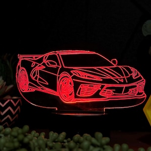 C8 Corvette Acrylic LED Night Light, Desk Lamp, Christmas Car Gift