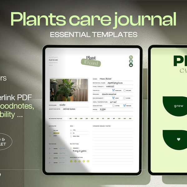 Journal numérique de soins des plantes / Journal de planification des soins des plantes d’intérieur, suivi des plantes PDF, modèle de suivi de l’arrosage des plantes, Ipad, tablette / Pflanzen
