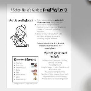 A School Nurse&#39;s Guide to Anaphylaxis - Easy to Understand Reference w/ Classroom + Nursing Considerations -Teachers, Staff, & School Nurses