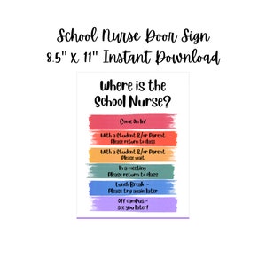 Where is the School Nurse? | Health Clinic Door Sign | Nurse&#39;s Office Decor | Rainbow Printable | Digital Download | Nurse Locator