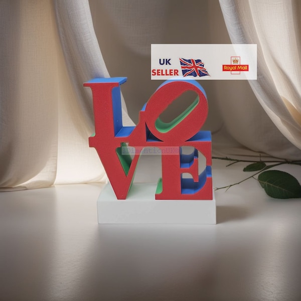 8" LOVE Sculpture -  Full Colour 3D Printed Art Piece Inspired by Robert Indiana - Modern Home living room Decor Art Piece - gifts for her