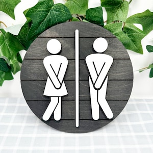 3D Bathroom Door Sign – Funny Bathroom Sign – Shiplap Bathroom Door People Wood Sign - Funny Bathroom Sign - Funny Housewarming Gift