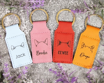 Custom Cat Ear Leather Keychain Engraved, New Kitten Gift, Cat Owner Gift, Personalized Cat Memorial Gift, Cat Lover Gift, Bulk