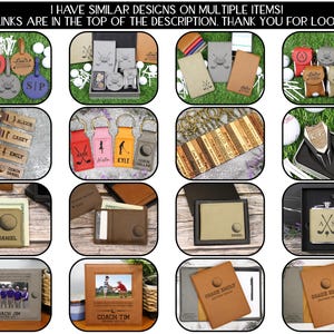 May include: A collection of personalized golf-themed gifts, including keychains, ball markers, flasks, and photo frames. The items feature golf ball designs, initials, and names. The image includes the text "I HAVE SIMILAR DESIGNS ON MULTIPLE ITEMS!"