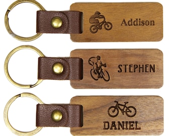 Engraved Custom Cycling Keychain, Cycle Team Gifts, Mountain Bike Gift, Personalized Bicycle Gift, Bulk Discounts