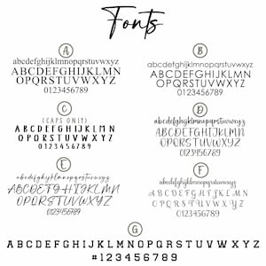 Puede incluir: Sobre un fondo blanco, la palabra &laquo;Fonts&raquo; est&aacute; escrita en cursiva. Debajo, se muestran siete estilos de fuente, cada uno con alfabetos en min&uacute;sculas y may&uacute;sculas, y n&uacute;meros. Los estilos de fuente var&iacute;an.