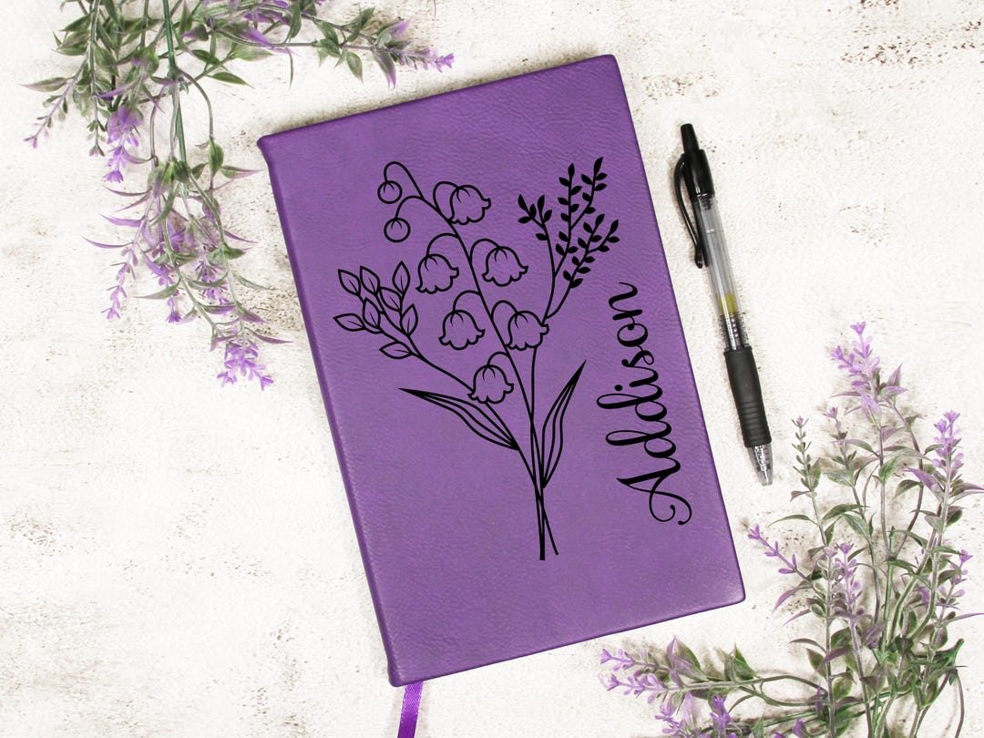 Engraved Personalized Birth Month Flower Leather Hardcover Journal ...