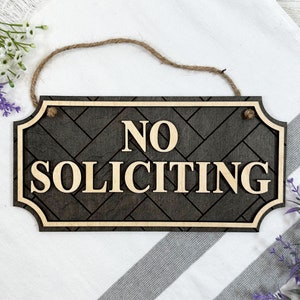 Engraved 3D No Soliciting Sign - No Soliciting Sign for Doorbell, No Soliciting Signs Shiplap Herringbone, Do Not Disturb, Go Away