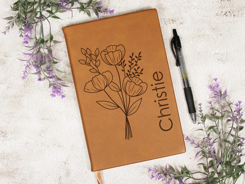 Engraved Personalized Birth Month Flower Leather Hardcover Journal ...