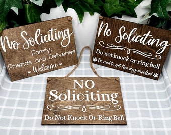 Laser Engraved & Hand Painted No Soliciting Signs - No Soliciting Dog Sign for Doorbell, No Soliciting Signs Funny, Do Not Disturb, Go Away