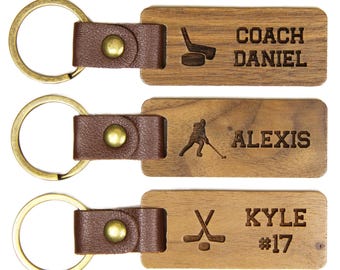 Engraved Custom Ice Hockey Keychain, Hockey Team Gifts Bulk, Hockey Senior Night Gifts, Personalized Hockey Gift Key Fob, Bulk Discounts