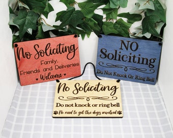 Laser Engraved No Soliciting Signs - No Soliciting Sign for Doorbell, No Soliciting Signs Funny, Do Not Disturb, Go Away