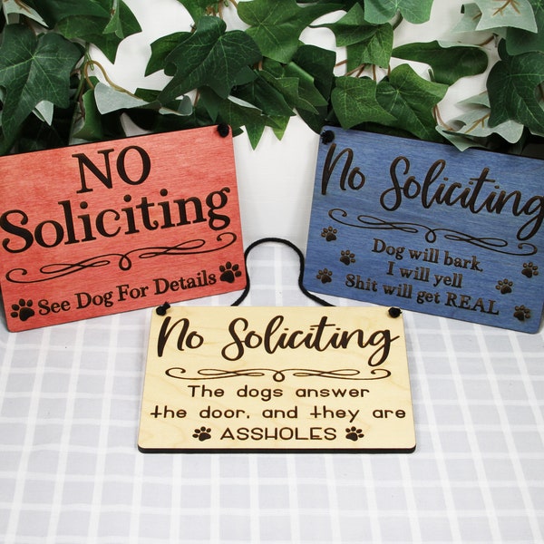 Laser Engraved No Soliciting Signs Dog - No Soliciting Dog Sign for Doorbell, No Soliciting Signs Funny, Do Not Disturb, Go Away Sign