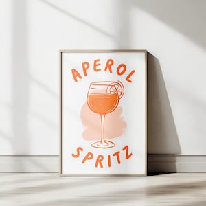 Stampa artistica da parete "Aperitivo": moderna decorazione da cucina con spritz, poster elegante per cocktail estivi per bar e casa, vivace illustrazione di un drink italiano.