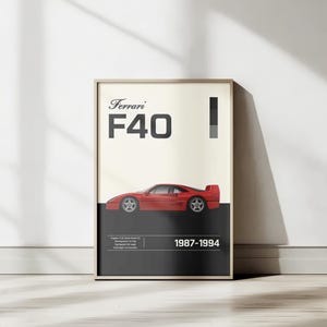 Stampa artistica da parete retrò Ferrari F40 – Poster di supercar per garage, camera da letto e caverna maschile – Regalo auto fantastico per lui e decorazione per la festa del papà