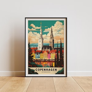 Copenhagen Travel Poster – Denmark Wall Art Print, Vintage Nordic City Illustration, Scandinavian Home Decor, Europe Travel Gift (Digital)
