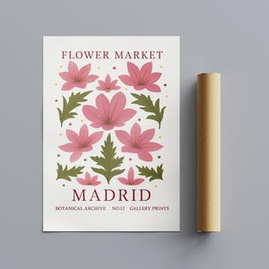 Madrid Flower Market Print - Vintage Spanish Floral Wall Art - William Morris Style Botanical Poster - Mercado de Flores Decor