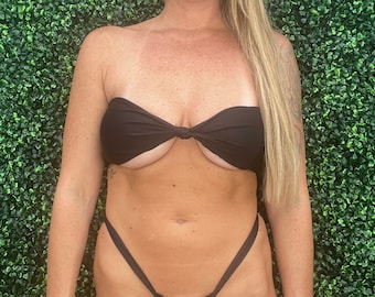 Strapless Bandeau Knotted Bikini Top, Classic Black Resort Wear