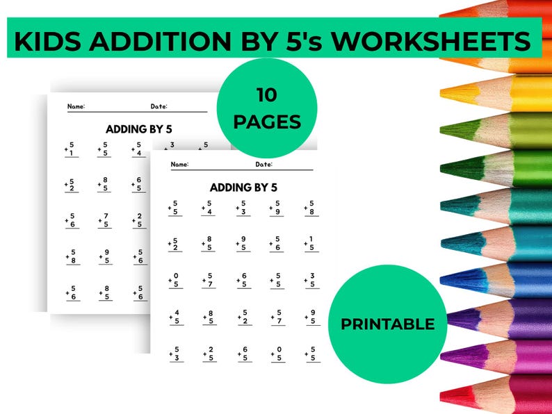 Adding by 5 Worksheets, Printable & Editable (digital Download) - Etsy