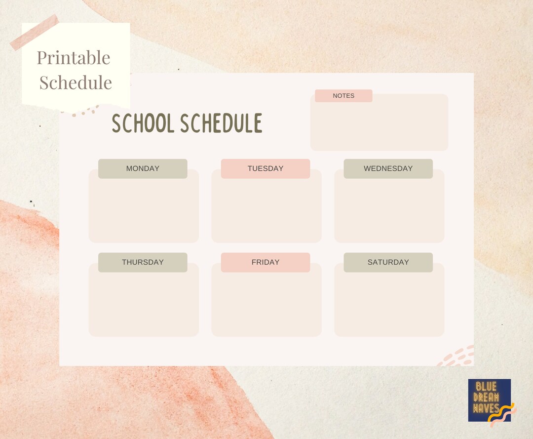 School Schedule | Printable School Schedule Template | Digital Printable Schedule | Printable ...