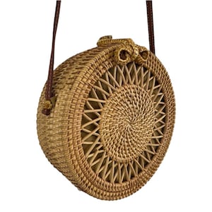 Rattan Canteen Handbags - 7 Styles - Crossbody Bags With Straps - Handmade Woven Designs - Wicker Purses with Nylon Lining