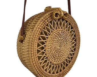Bolsos bandolera de ratán hechos a mano con forma de cantimplora – Bolso de mimbre tejido