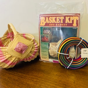 May include: A basket weaving kit with a finished egg basket, a package of rainbow colored reeds, and instructions. The kit includes 3/8 inch rainbow reeds.
