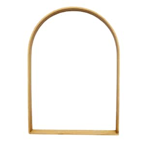 May include: A wooden archway frame with a flat base. The frame is made of natural wood and has a light brown color.
