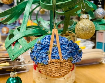 Handmade Nantucket Basket Christmas Ornament: Blue Hydrangea Home Decor