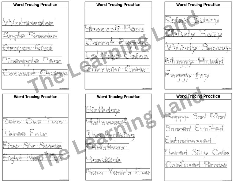 Word Tracing Worksheets, Printable Tracing Practice for Kids