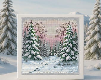 Korsstygnsmönster för vinterskog, snötäckta tallar (PDF)