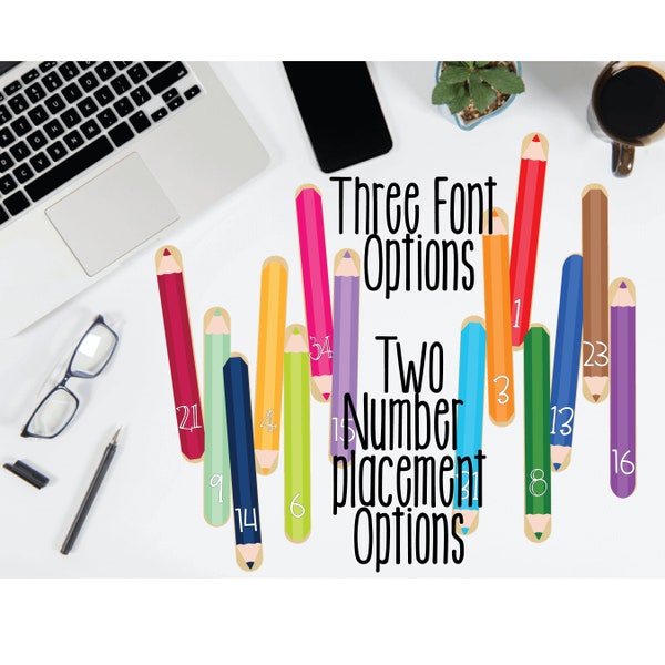 Colored Pencil Theme Printable Number/Name Stick Labels (Editable version included), Teacher Number Sticks Teacher Popsicle Sticks Print/cut