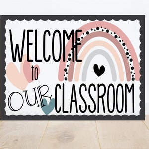 Boho Rainbow Printable Bulletin Board/Classroom Door Display Kit, Teacher Bulletin Board, Décor, Print then Cut, Welcome, Neutral, Leopard