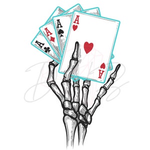 Skelton Hand Met speelkaarten Grafisch | Alleen digitaal bestand| Eén in kleur, één in zwart